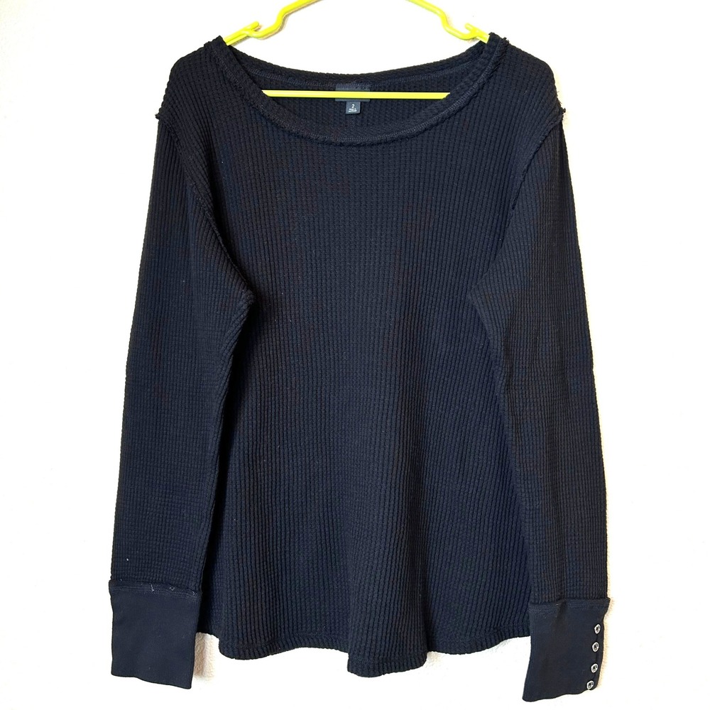 Torrid Black Waffle Knit Thermal Top Button Cuff Goth Grunge Cozychic 2 2X 18 20